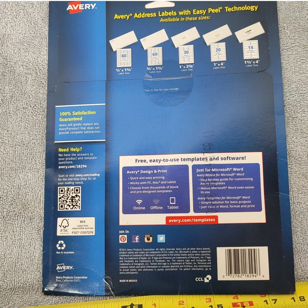 Avery 18294 Easy Peel White Return Address Labels 2/3 x 1 3/4 Inch 600‎ Count